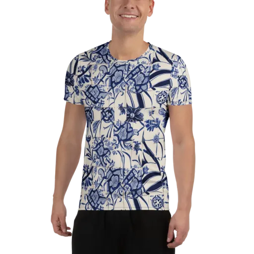 Cobalt Delft Reverie on a Men's Athletic T-Shirt
