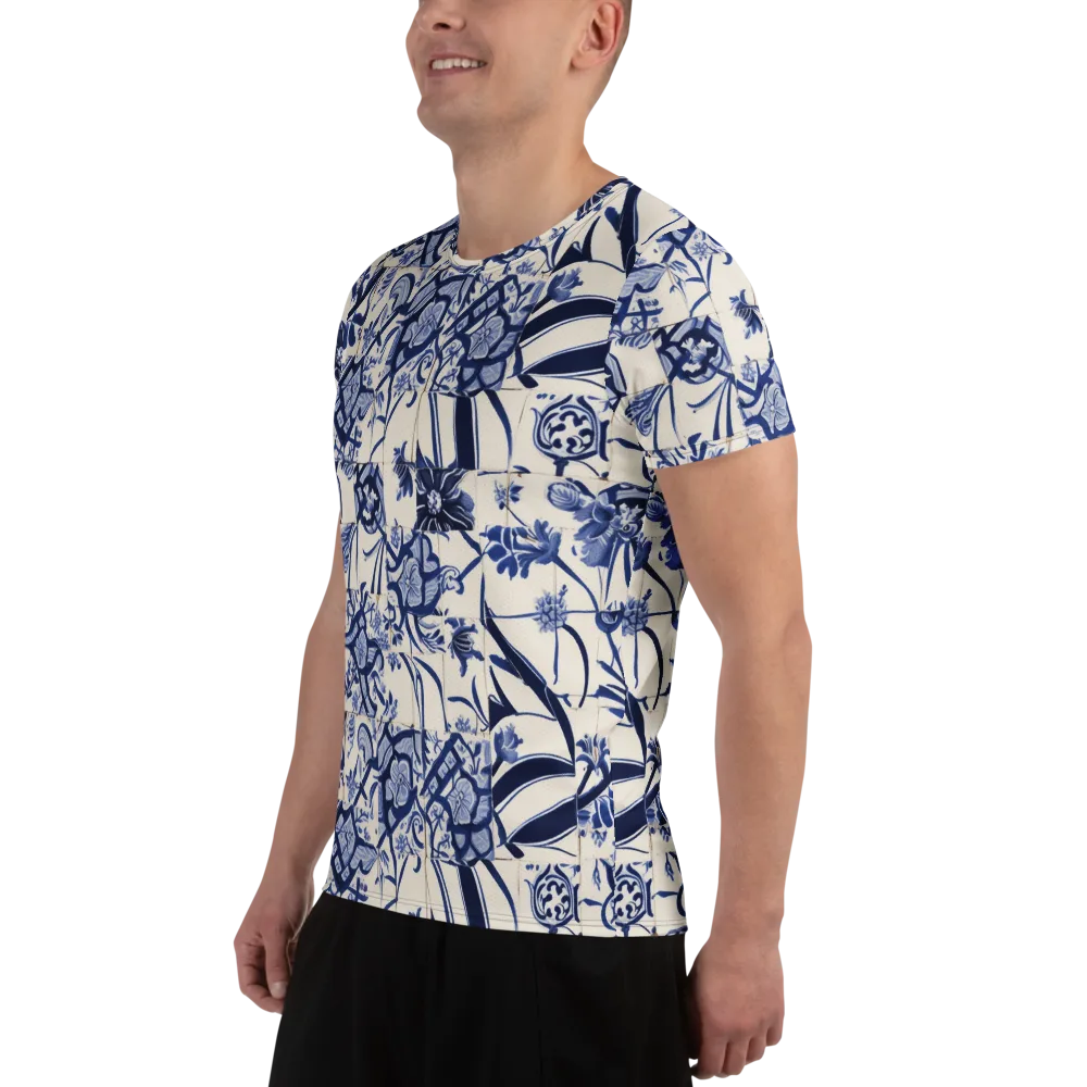 Cobalt Delft Reverie on Men's Athletic T-Shirt — Left
