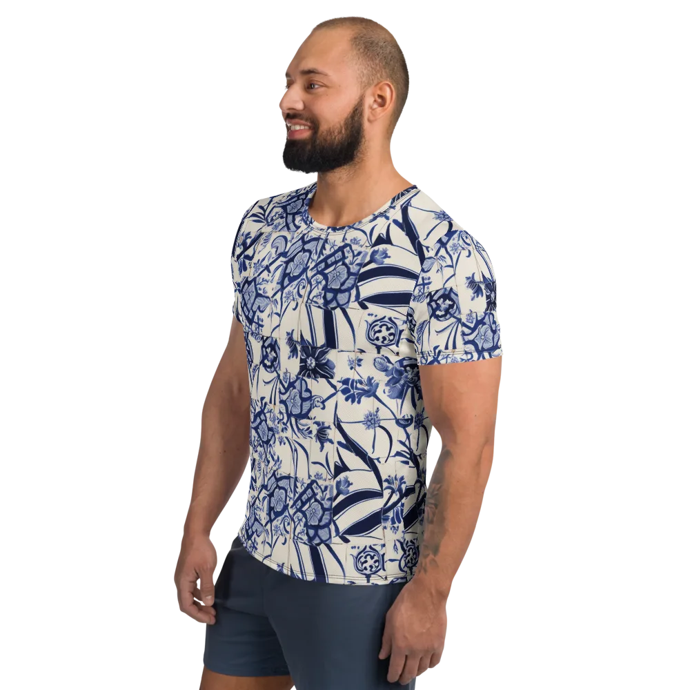 Cobalt Delft Reverie on Men's Athletic T-Shirt — Left
