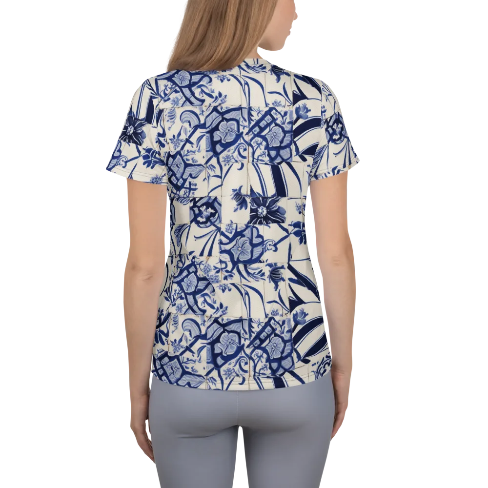 Cobalt Delft Reverie on Women's Athletic T-Shirt — Back