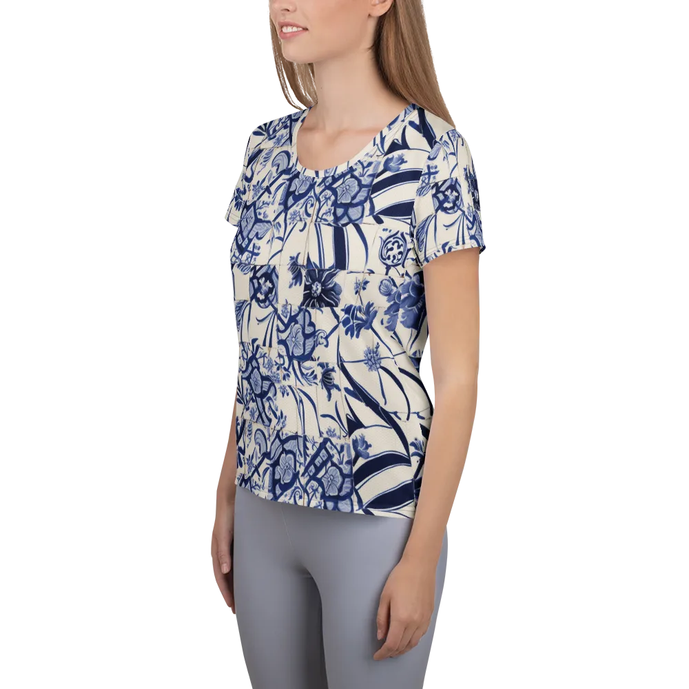 Cobalt Delft Reverie on Women's Athletic T-Shirt — Left
