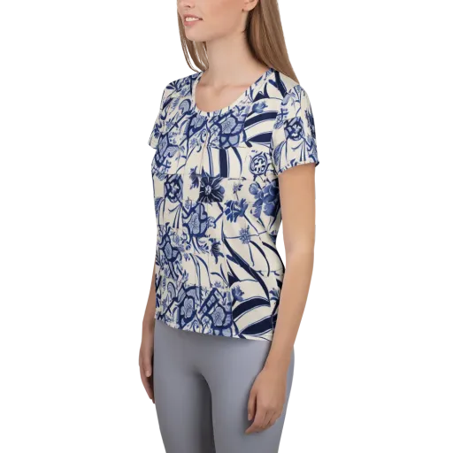 Cobalt Delft Reverie on a Women's Athletic T-Shirt
