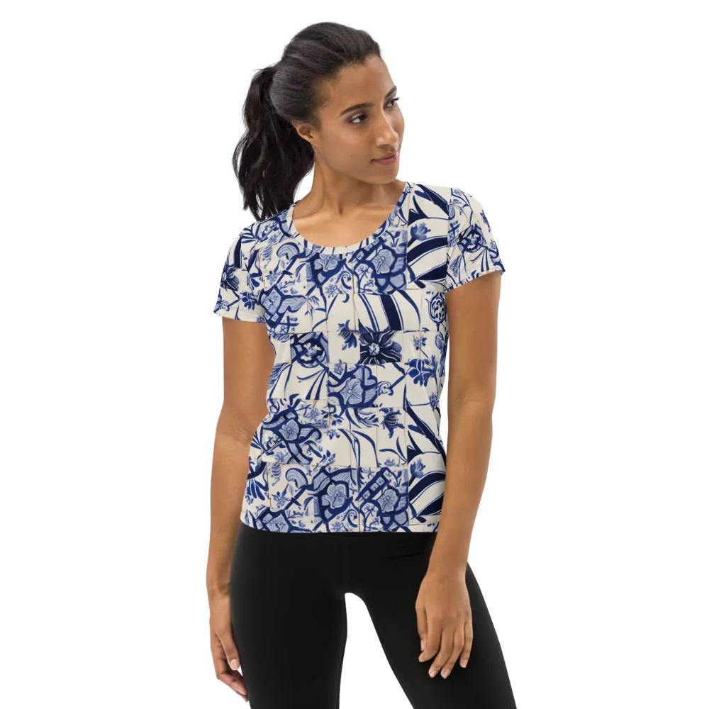 Cobalt Delft Reverie on Women's Athletic T-Shirt — Front
