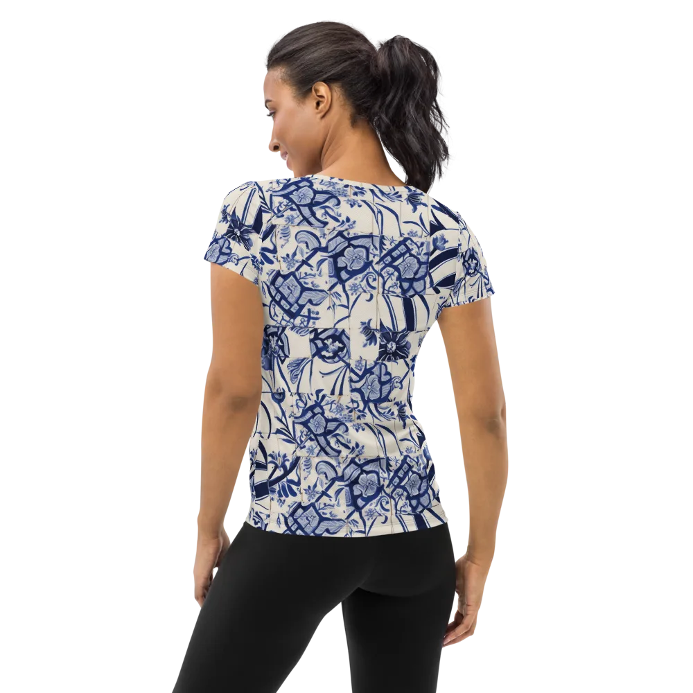 Cobalt Delft Reverie on Women's Athletic T-Shirt — Back