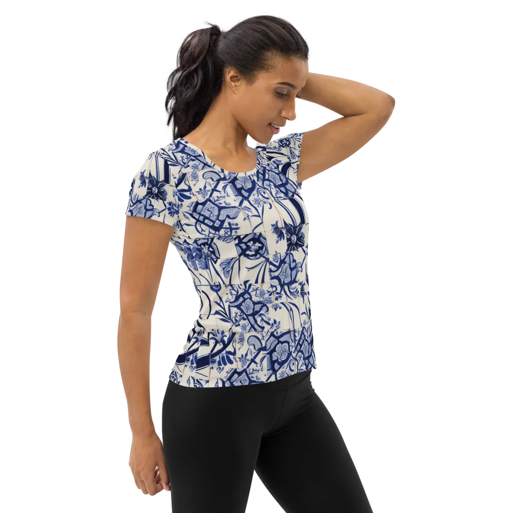Cobalt Delft Reverie on Women's Athletic T-Shirt — Right