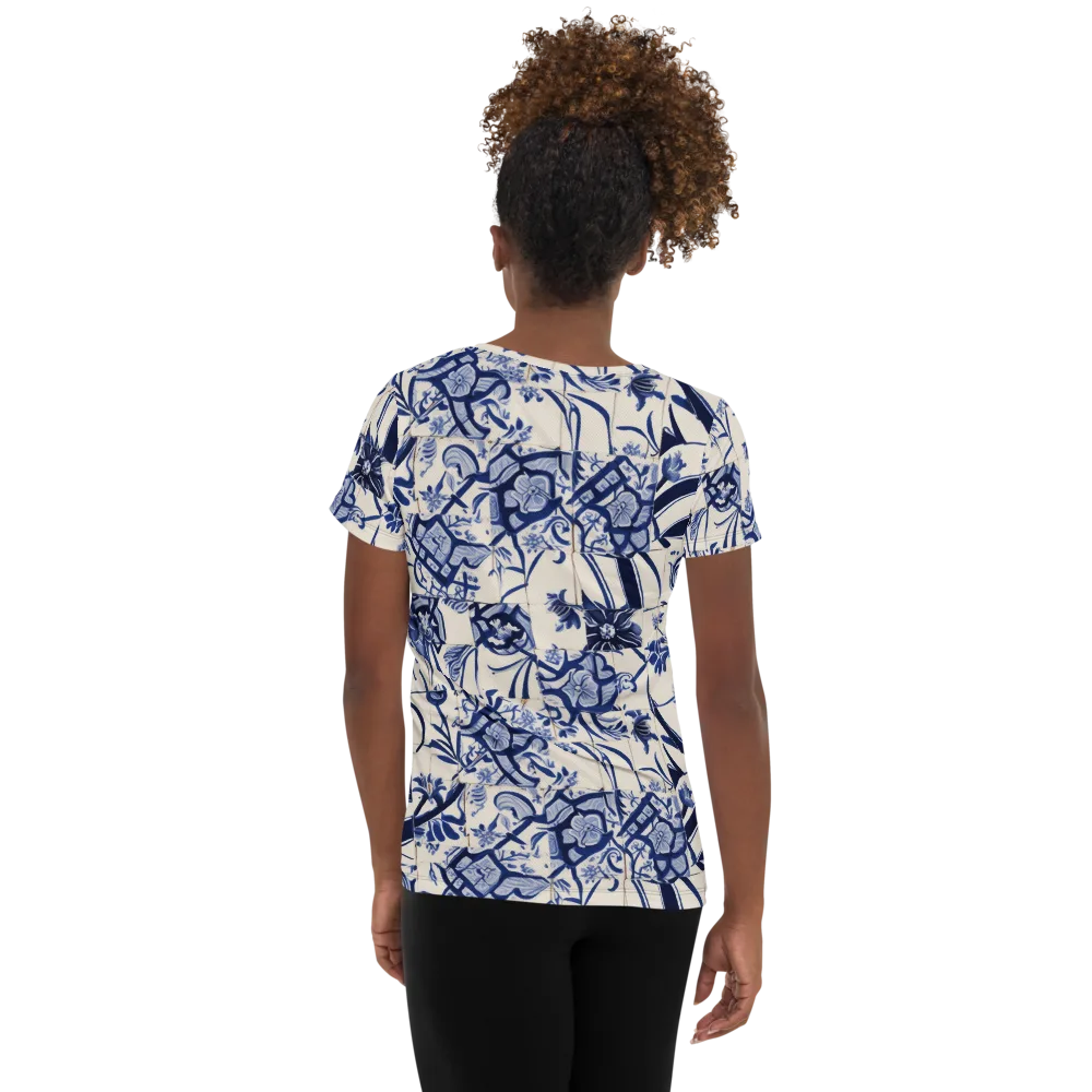 Cobalt Delft Reverie on Women's Athletic T-Shirt — Back