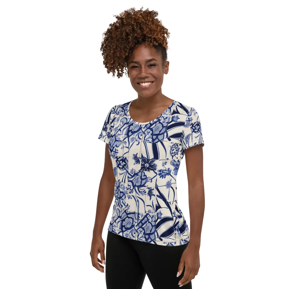Cobalt Delft Reverie on Women's Athletic T-Shirt — Left