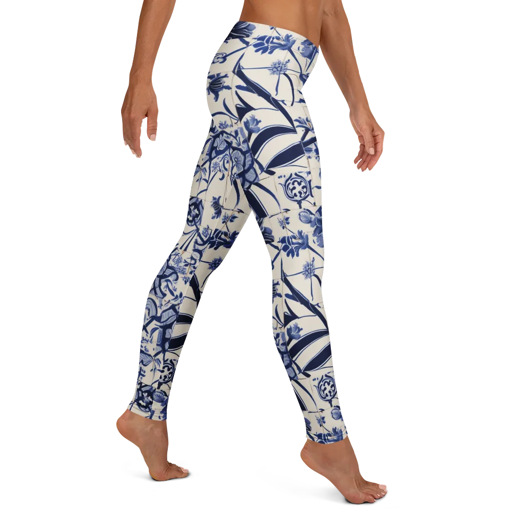 Cobalt Delft Reverie on Leggings — Right
