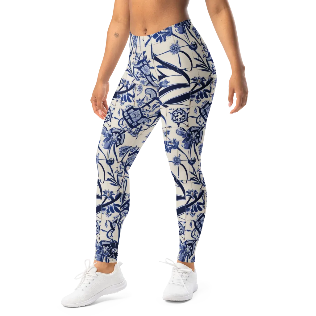 Cobalt Delft Reverie on Leggings — Left Front