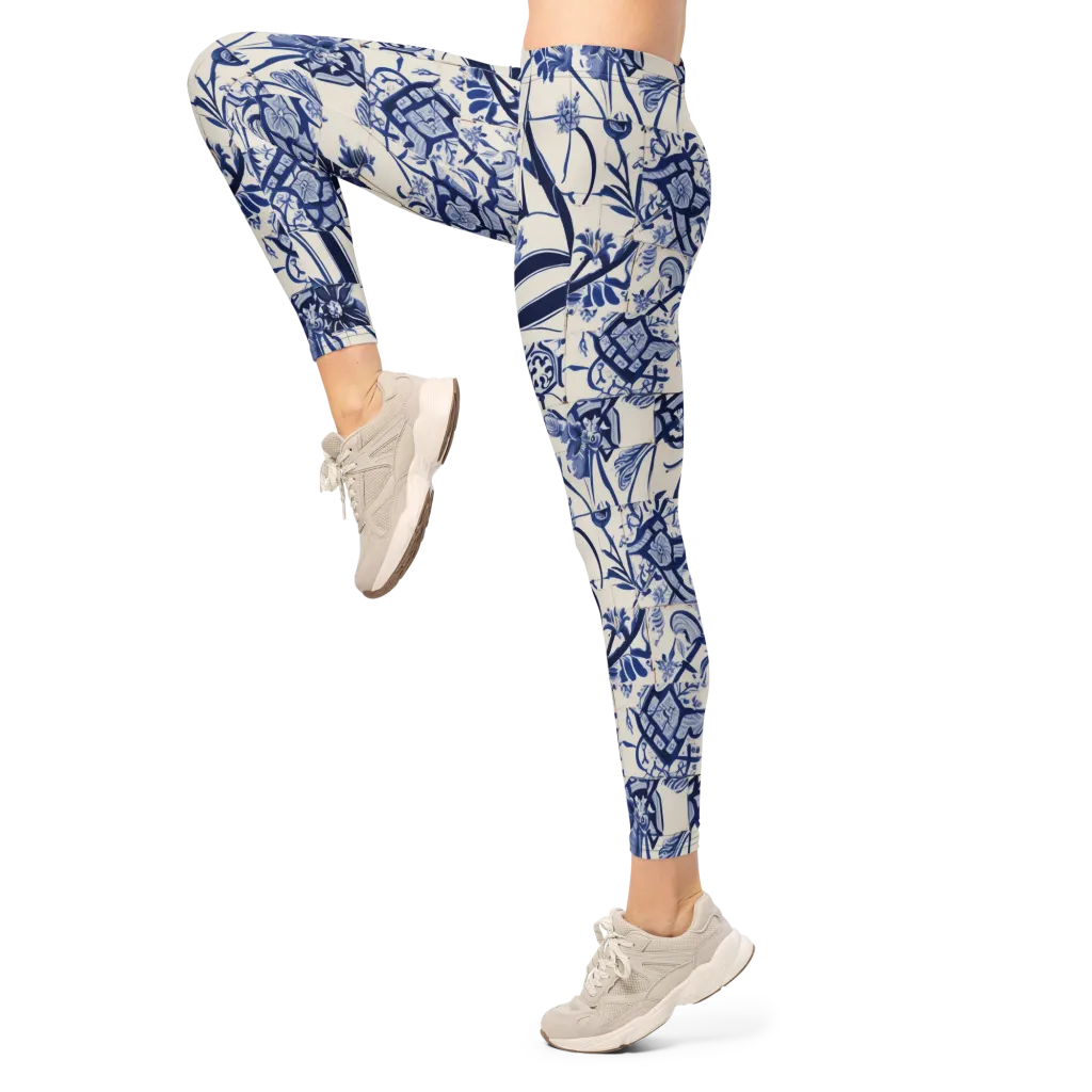Cobalt Delft Reverie on Leggings — Left