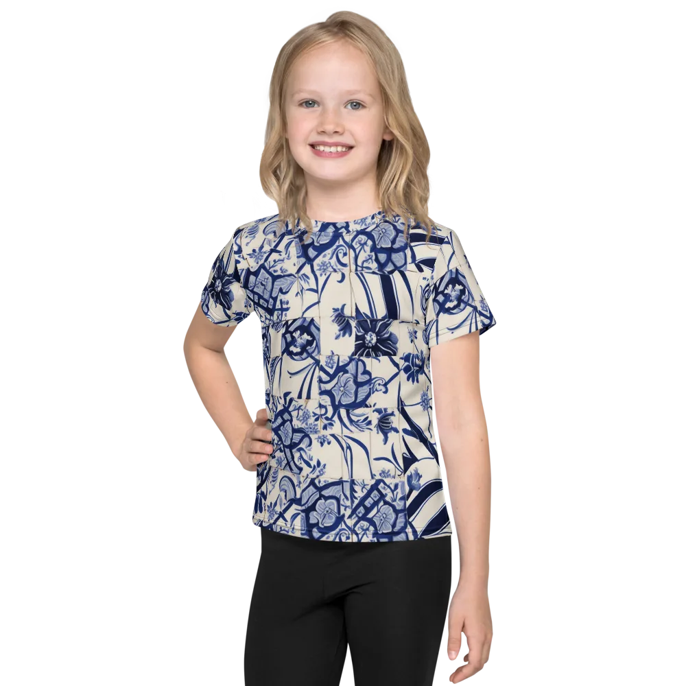 Cobalt Delft Reverie on Kids Crew Neck T-Shirt — Front