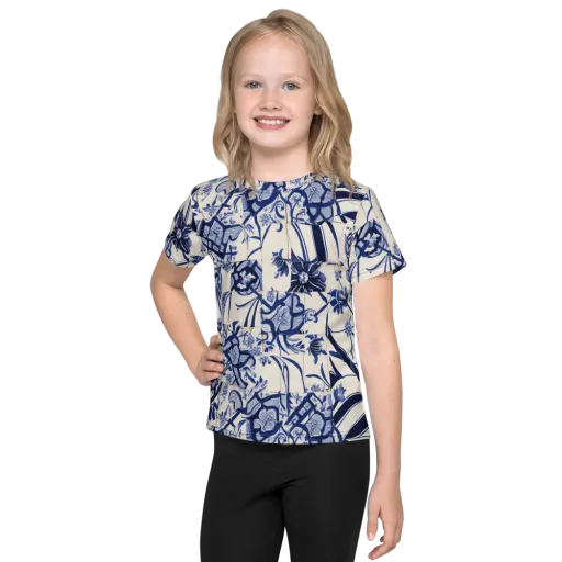 Cobalt Delft Reverie on a Kids Crew Neck T-Shirt