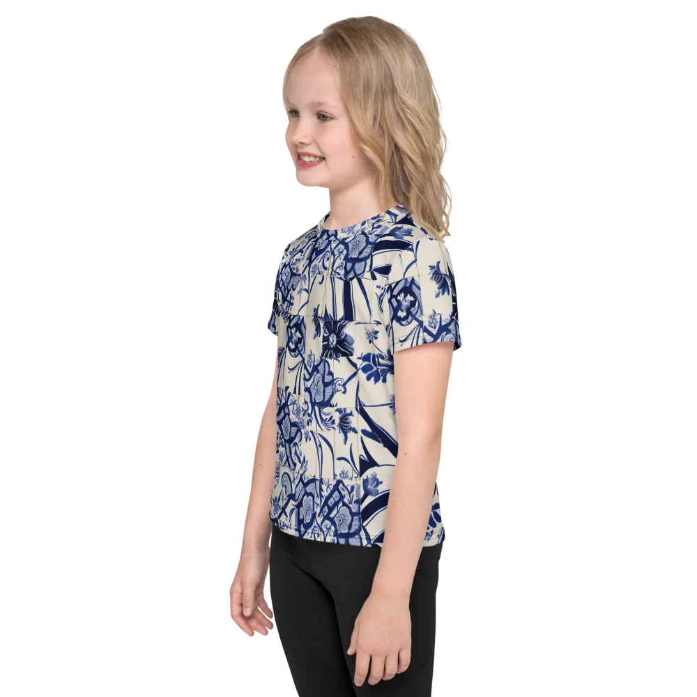 Cobalt Delft Reverie on Kids Crew Neck T-Shirt — Left