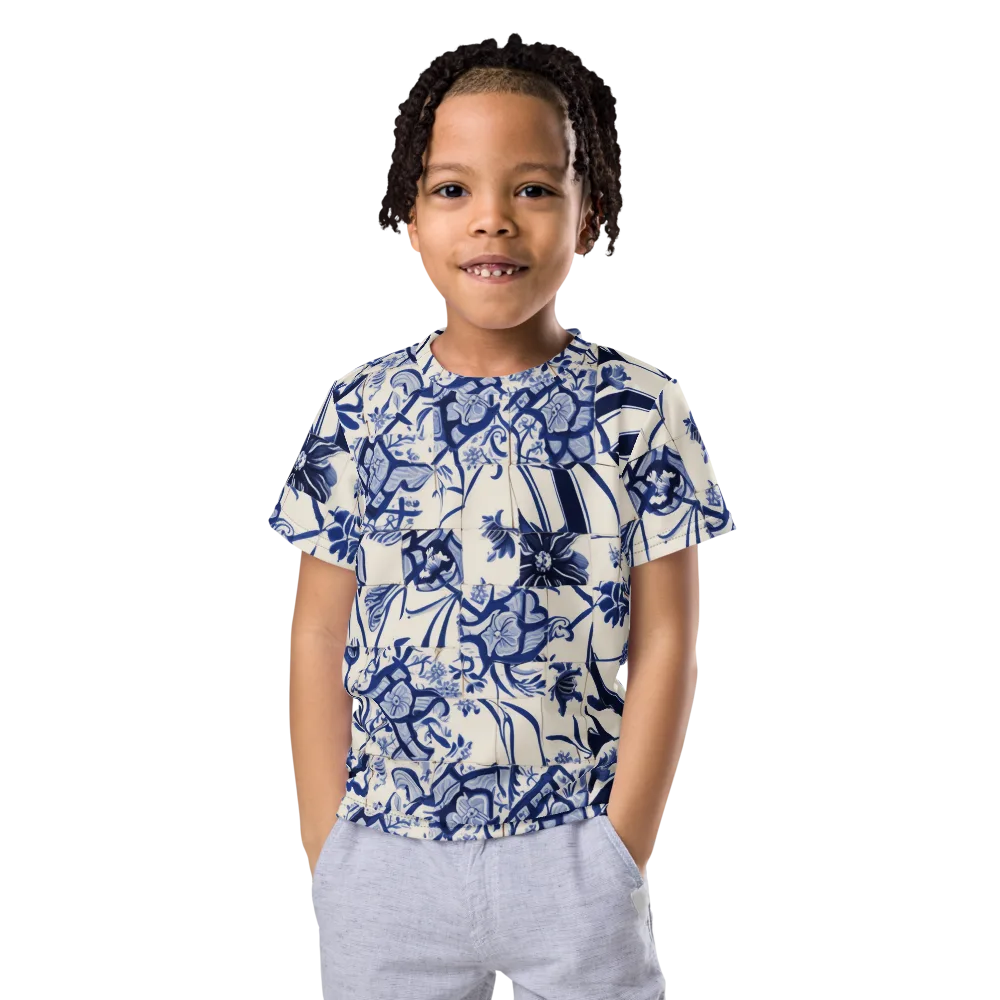 Cobalt Delft Reverie on Kids Crew Neck T-Shirt — Front
