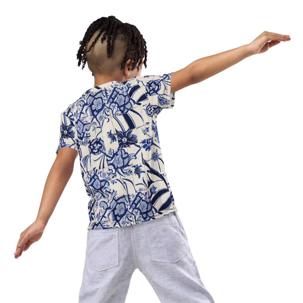 Cobalt Delft Reverie on Kids Crew Neck T-Shirt — Back