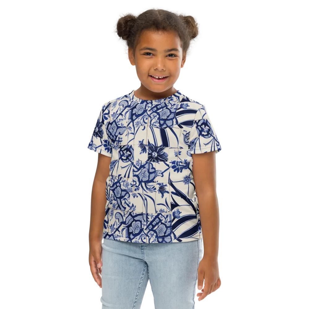 Cobalt Delft Reverie on Kids Crew Neck T-Shirt — Front