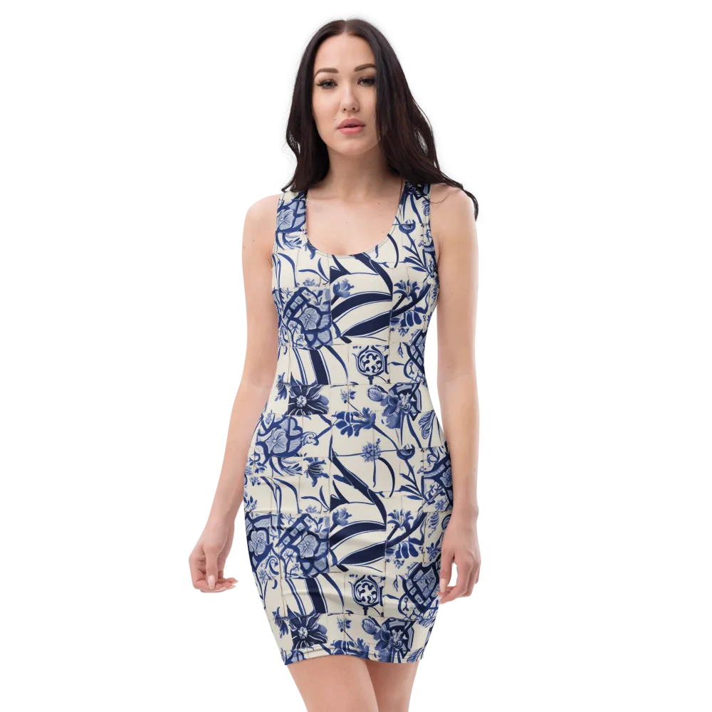 Cobalt Delft Reverie on Bodycon Dress — Front