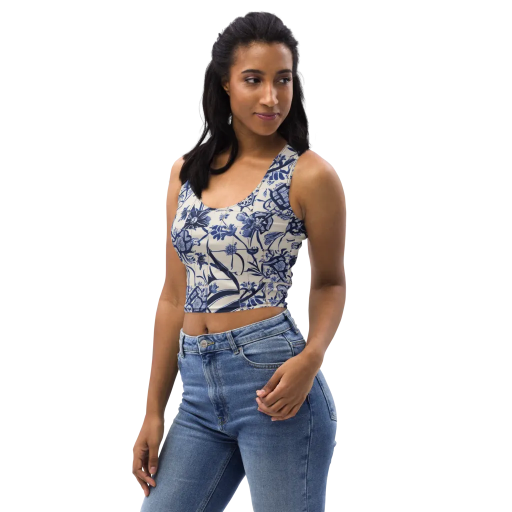 Cobalt Delft Reverie on Crop Top — Left Front