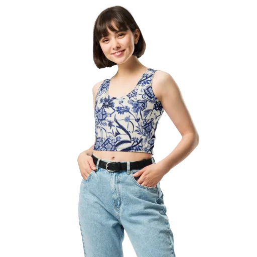 Cobalt Delft Reverie on a Crop Top