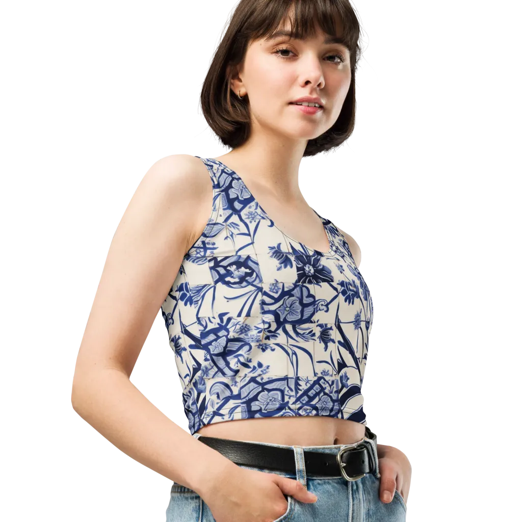 Cobalt Delft Reverie on Crop Top — Right Front