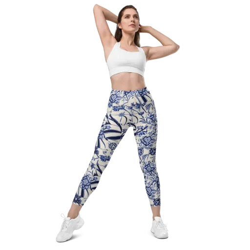 Cobalt Delft Reverie on a Leggings with Pockets