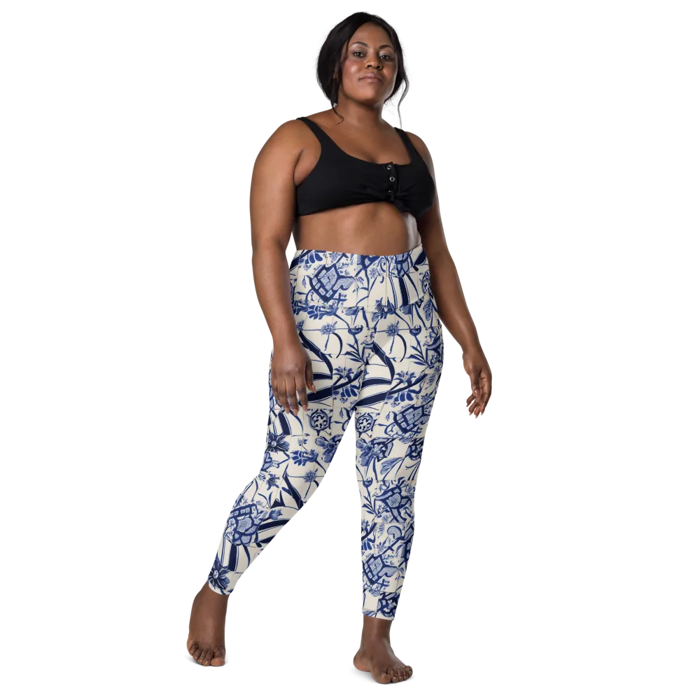 Cobalt Delft Reverie on Leggings with Pockets — Front