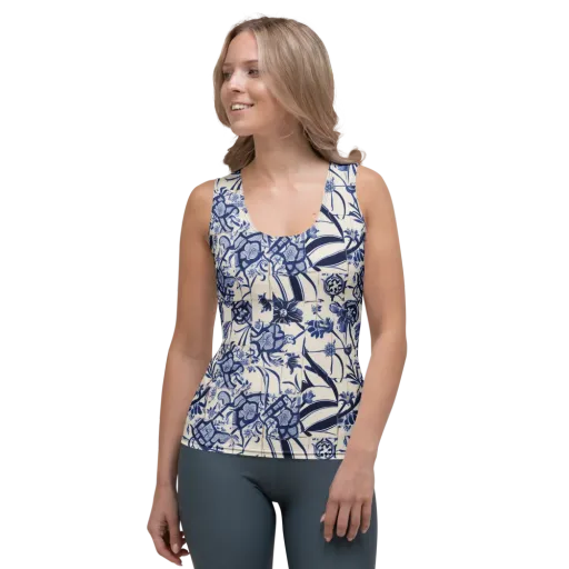 Cobalt Delft Reverie on a Women's Tank Top