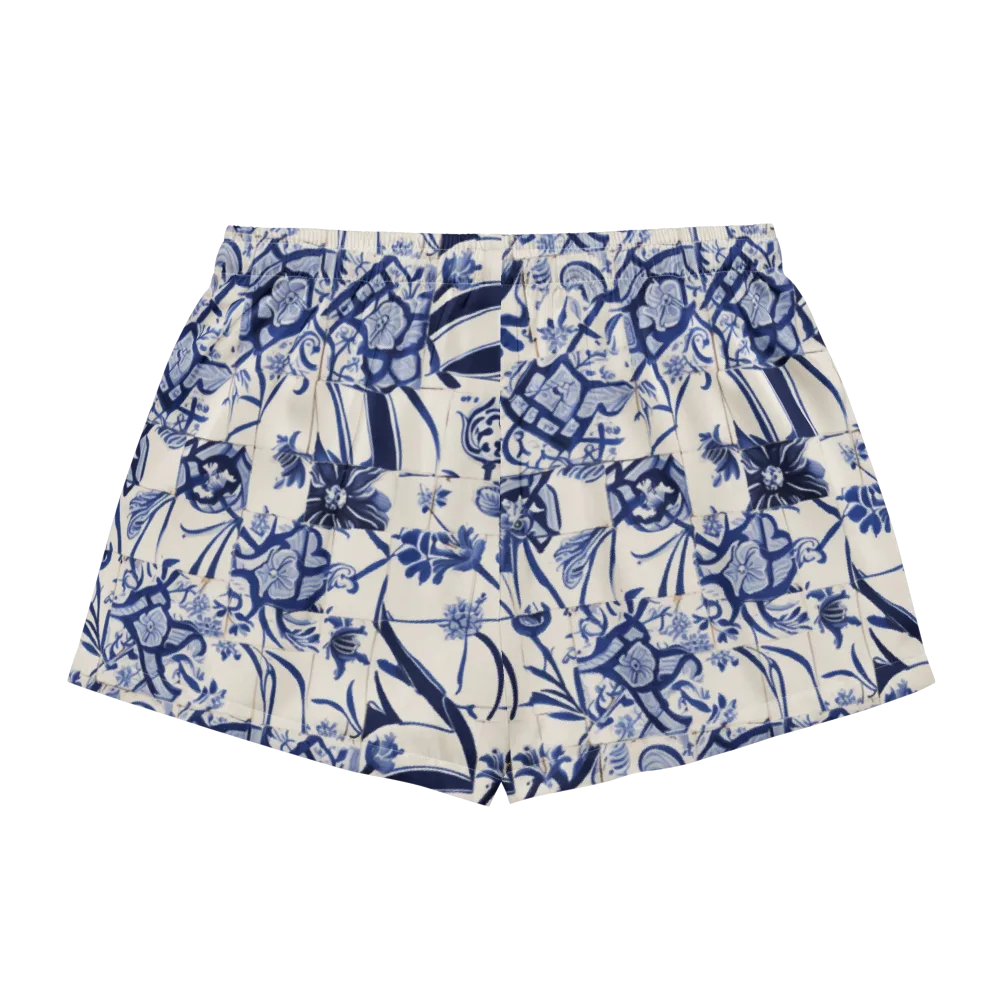 Cobalt Delft Reverie on Women's Pajama Shorts — Back