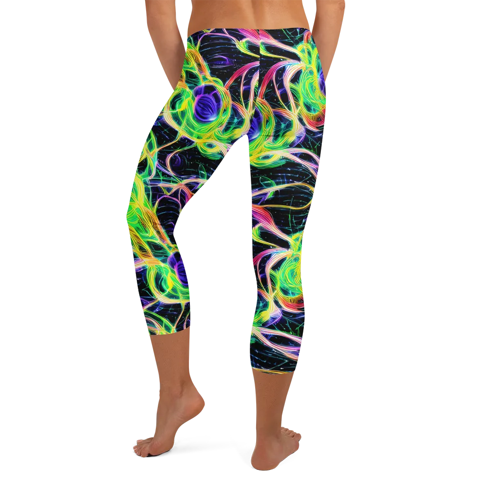 Neon Cell Garden on Capri Leggings — Back