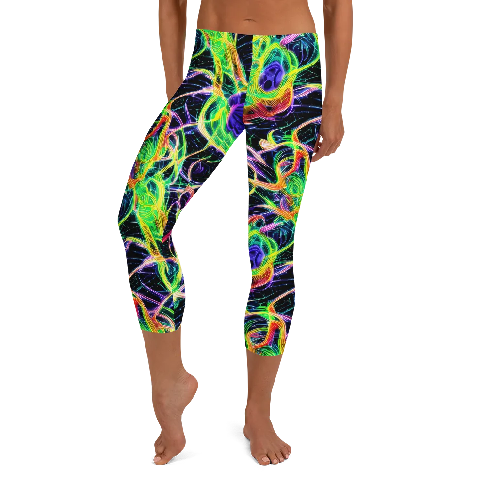 Neon Cell Garden on Capri Leggings — Front