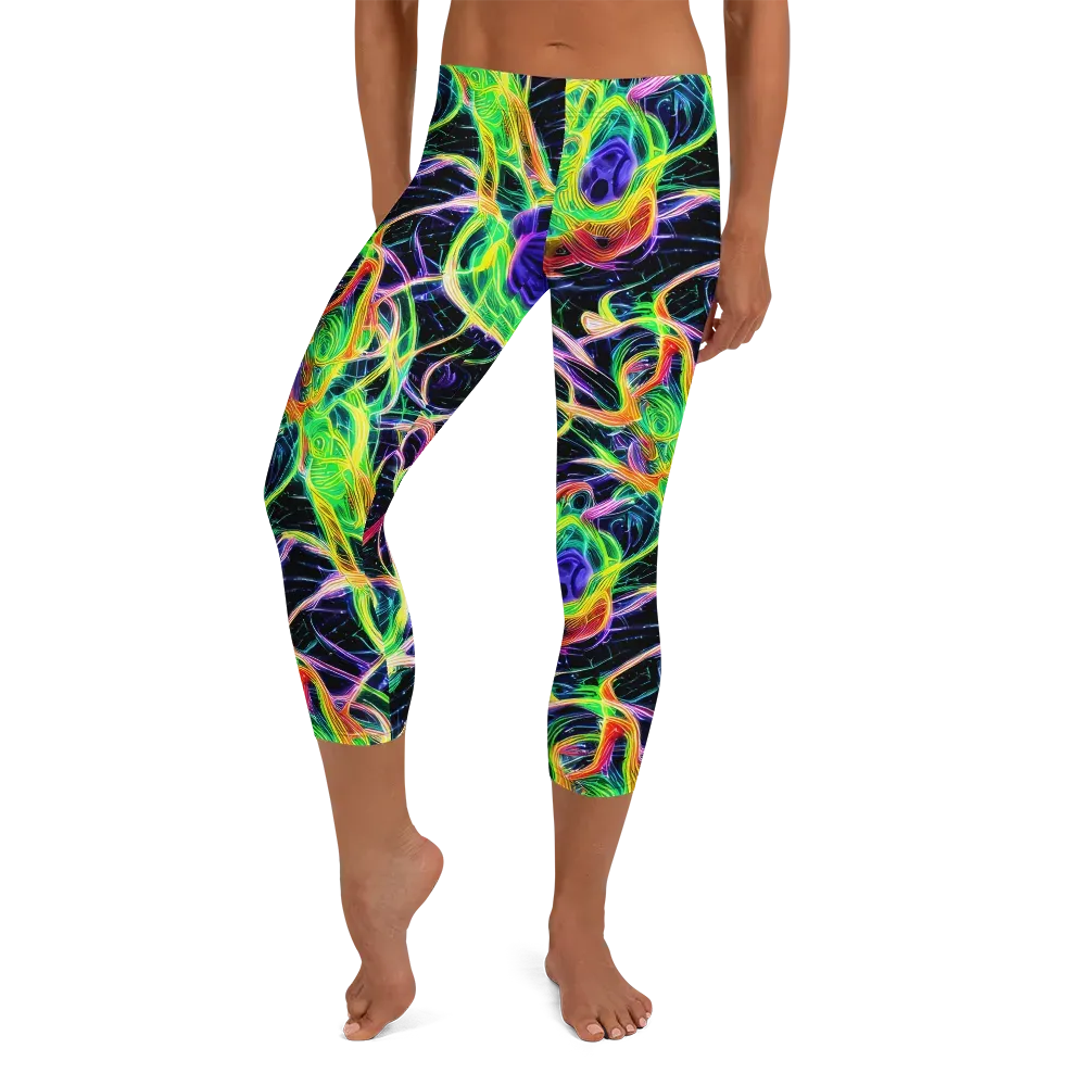 Neon Cell Garden on Capri Leggings — Front