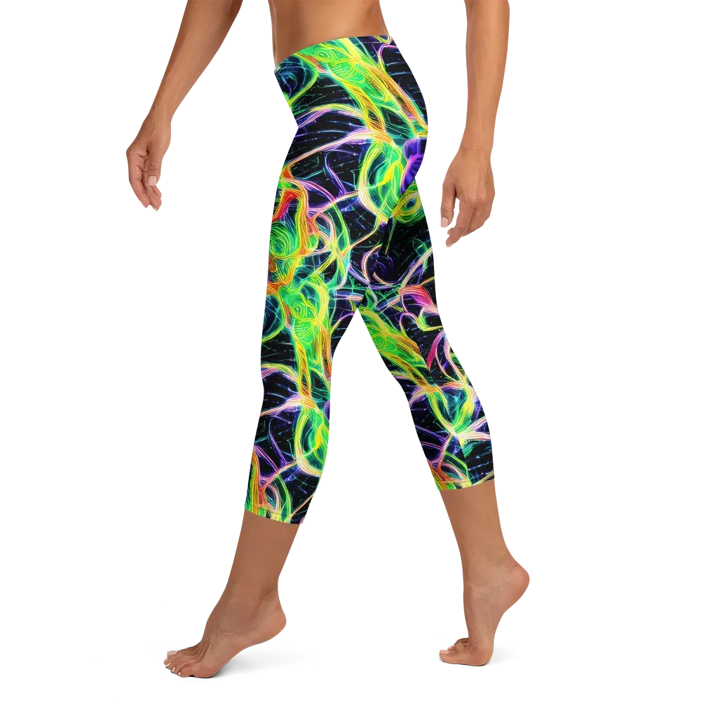 Neon Cell Garden on Capri Leggings — Left