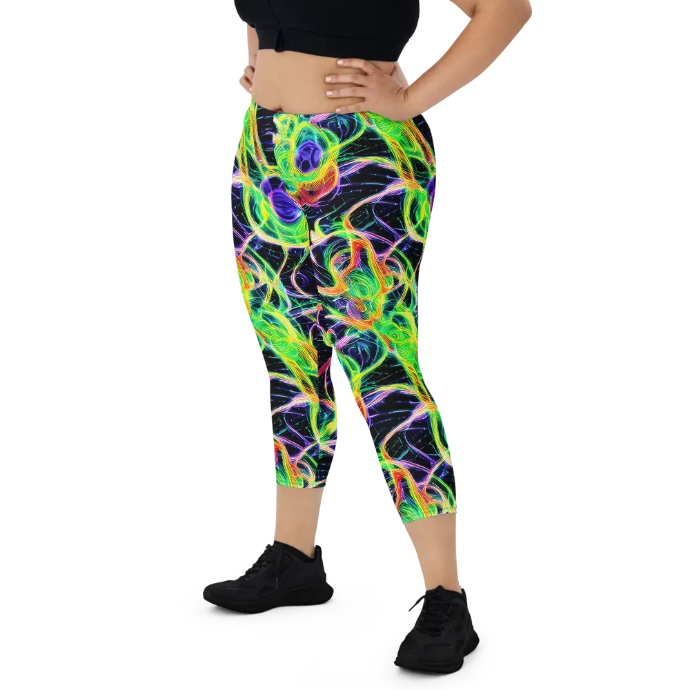 Neon Cell Garden on Capri Leggings — Front