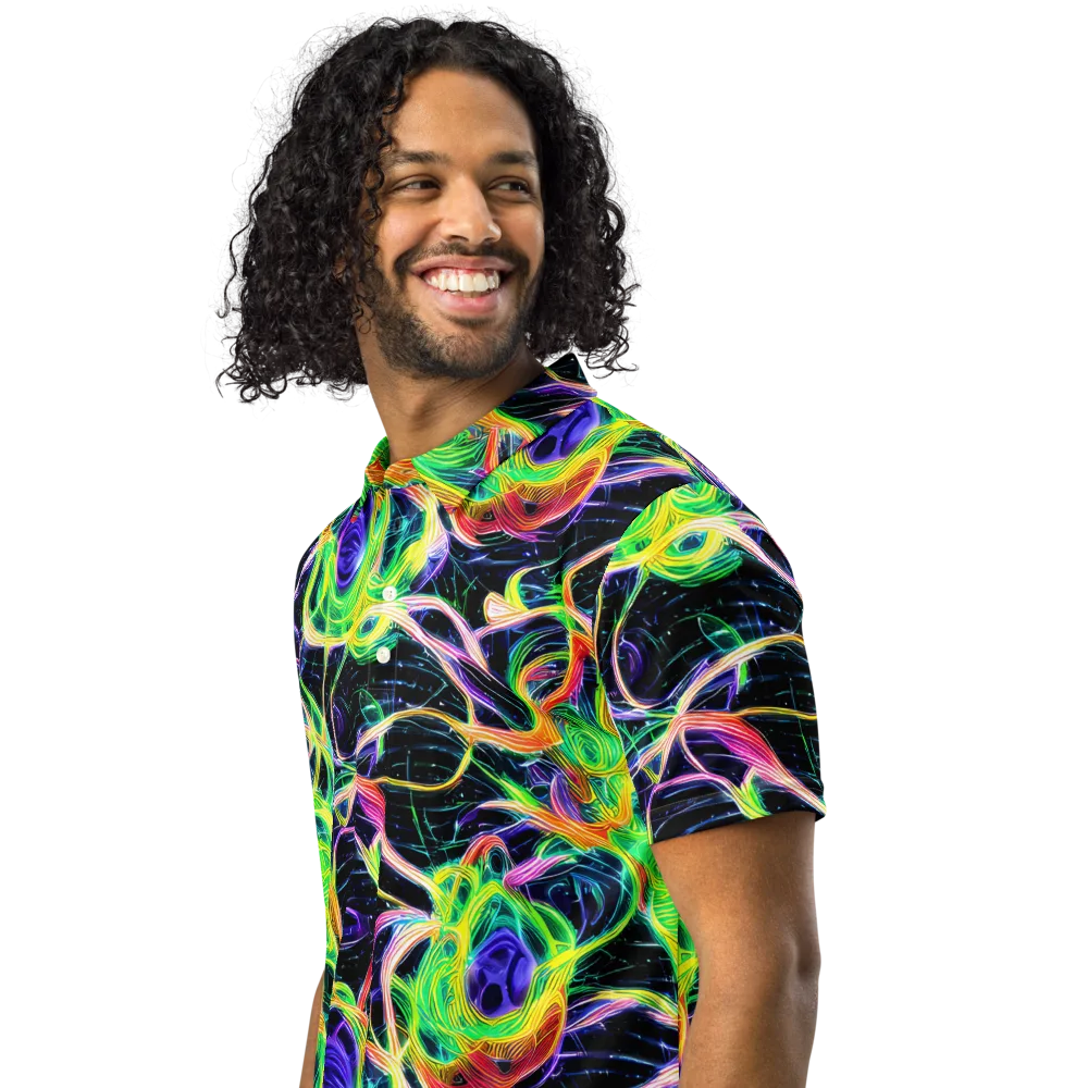 Neon Cell Garden on Men's Slim Fit Polo Shirt — Left Front