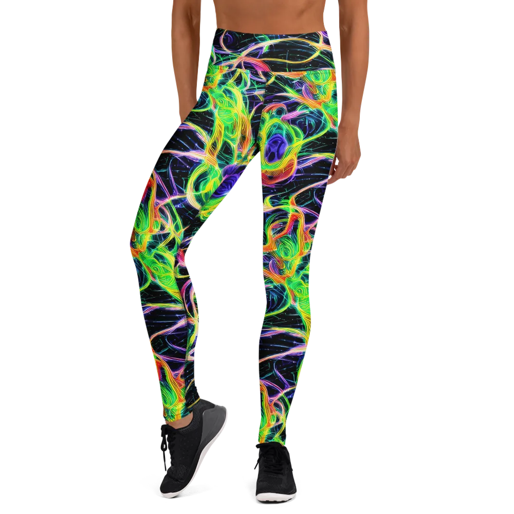 Neon Cell Garden on Yoga Leggings — Front