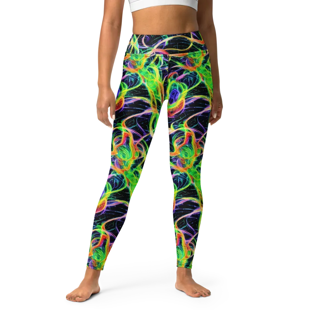 Neon Cell Garden on Yoga Leggings — Front