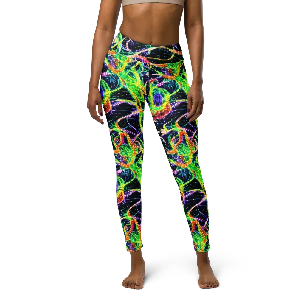 Neon Cell Garden on Yoga Leggings — Front