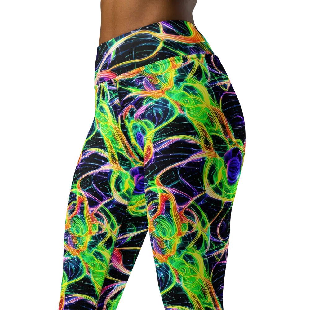 Neon Cell Garden on Yoga Leggings — Left Front