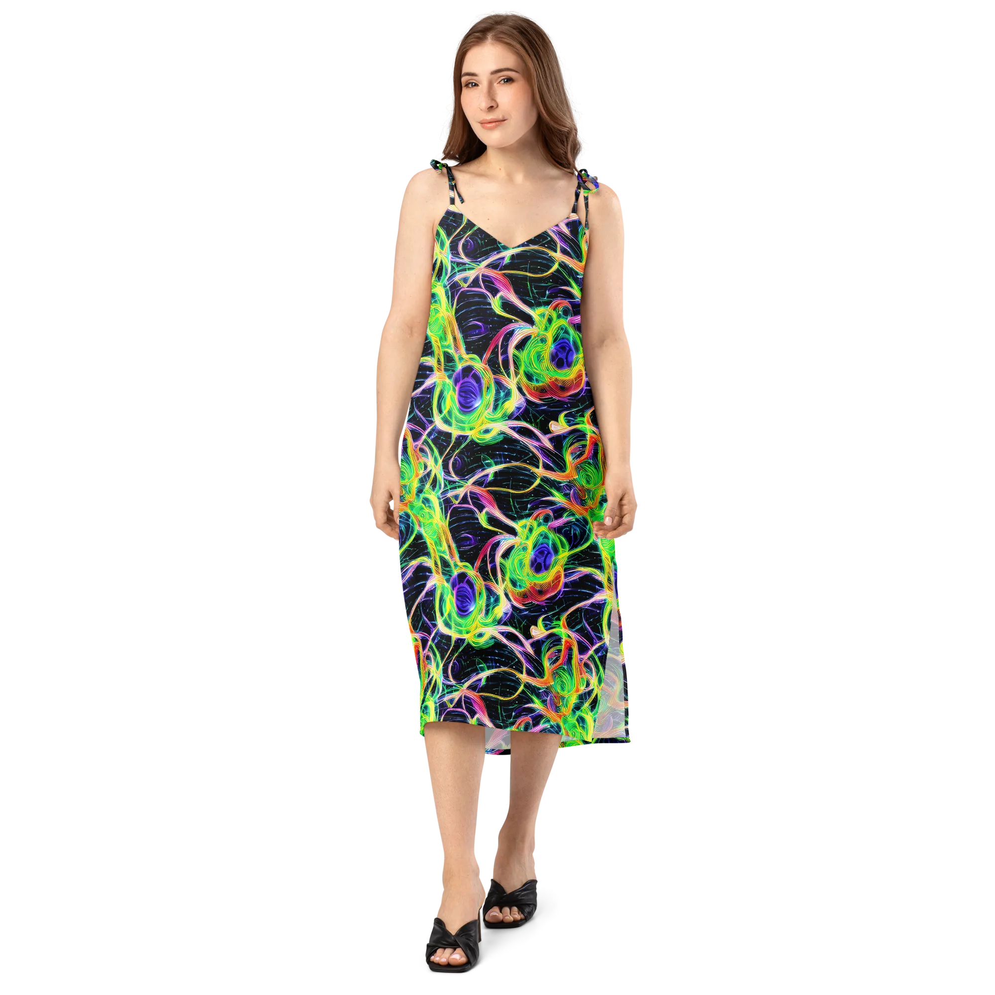 Neon Cell Garden on Slip Dress — Front