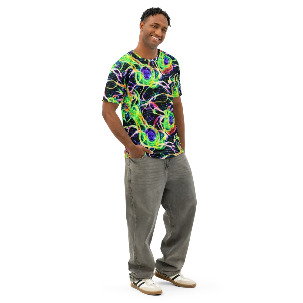Neon Cell Garden on Men's Cotton Crew Neck T-Shirt — Right Front