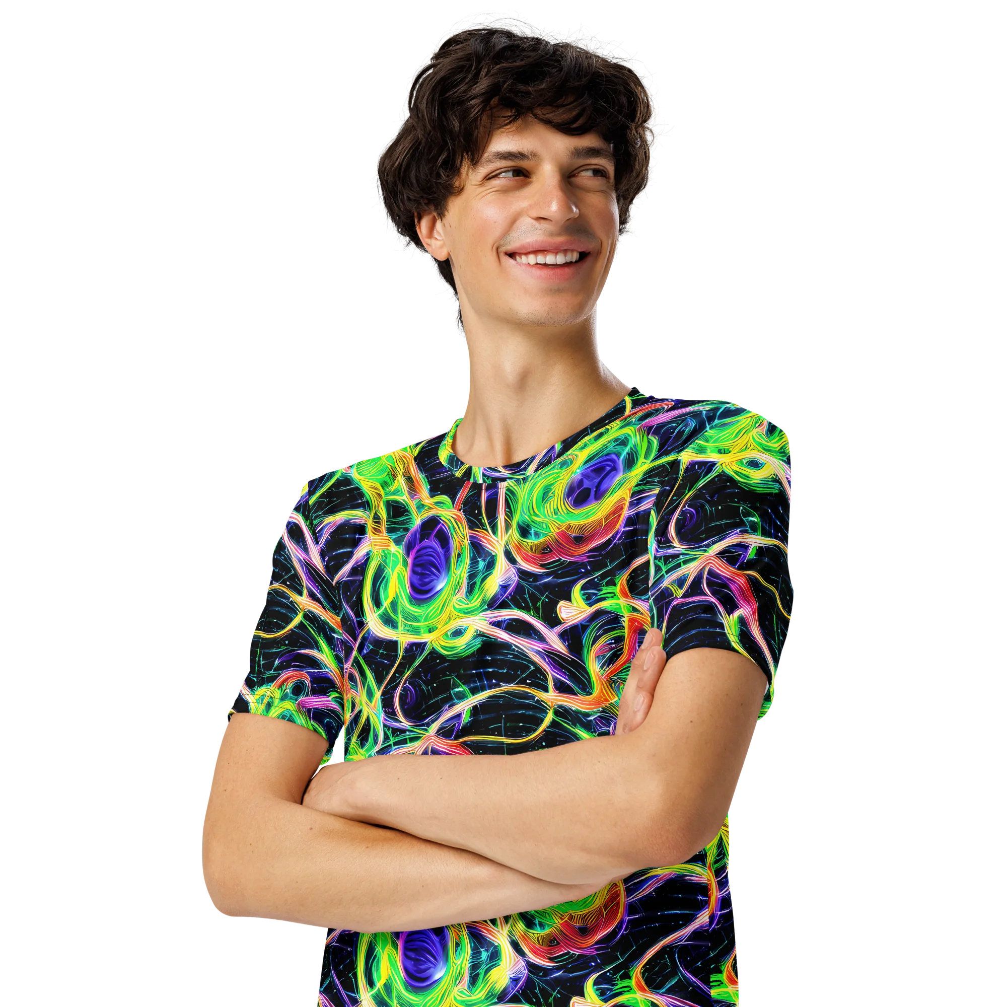 Neon Cell Garden on Men's Crew Neck T-Shirt — Left Front