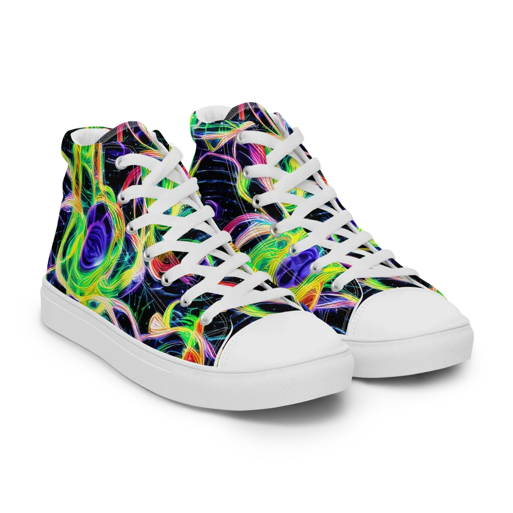 Neon Cell Garden on Men's High Top Canvas Shoes — Right Front