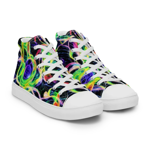 Neon Cell Garden on a Men's High Top Canvas Shoes