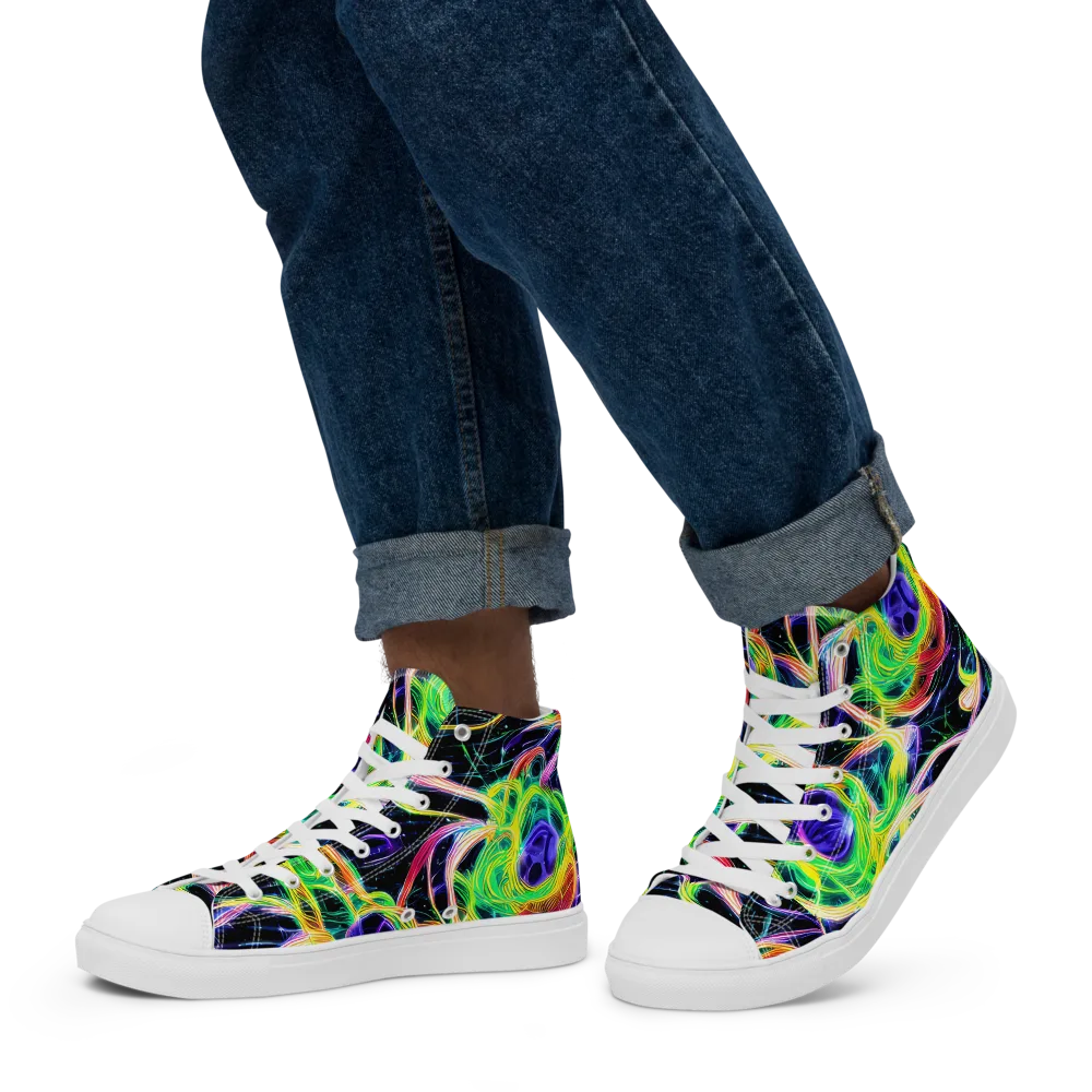 Neon Cell Garden on Men's High Top Canvas Shoes — Left