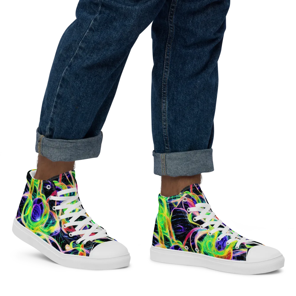Neon Cell Garden on Men's High Top Canvas Shoes — Right