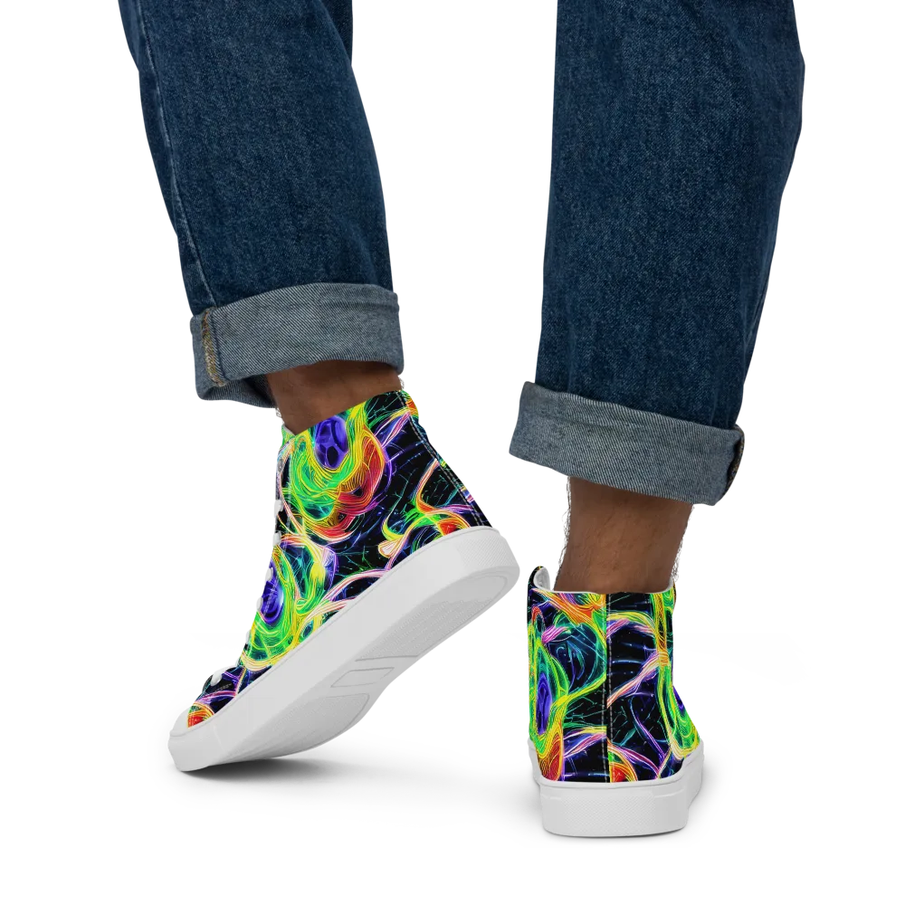 Neon Cell Garden on Men's High Top Canvas Shoes — Back