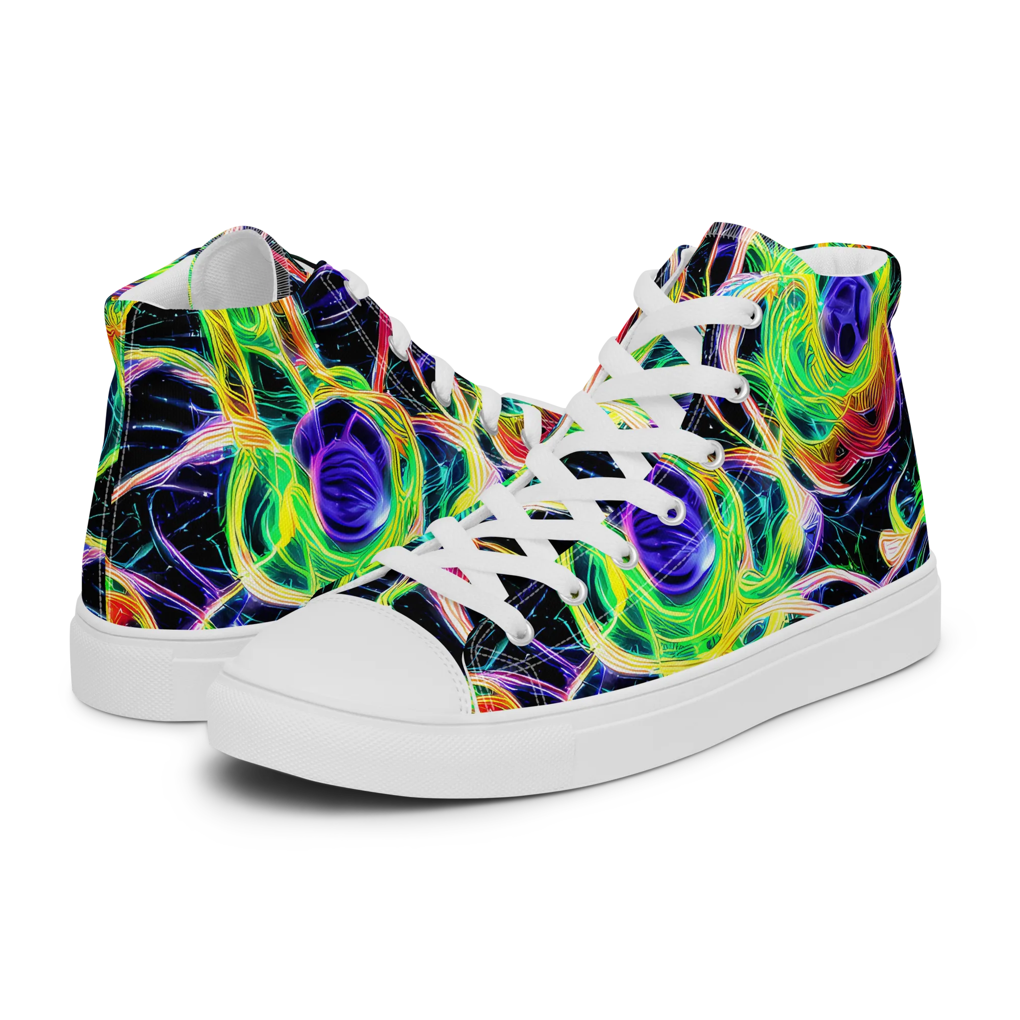 Neon Cell Garden on Women's High Top Canvas Shoes — Left