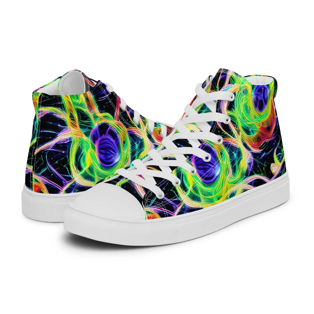 Neon Cell Garden on Women's High Top Canvas Shoes — Left