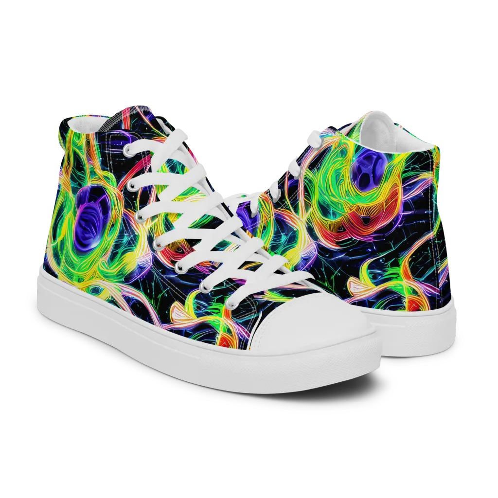 Neon Cell Garden on Women's High Top Canvas Shoes — Right
