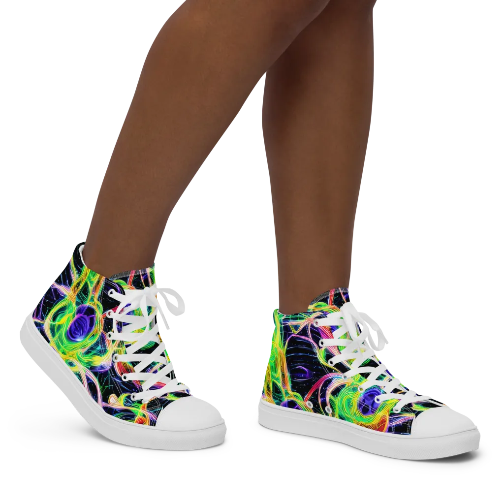Neon Cell Garden on Women's High Top Canvas Shoes — Right